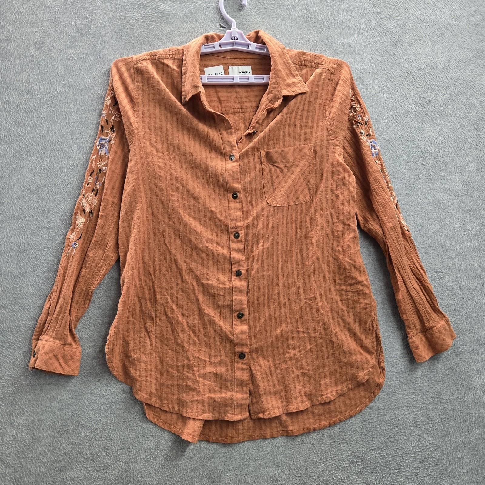 Sonoma Goods For Life Women Button Up Shirt L Rust Embroidered Collared